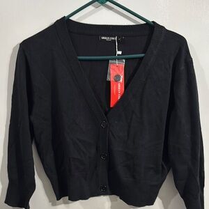 Black Cropped Cardigan Sweater with V-Neck